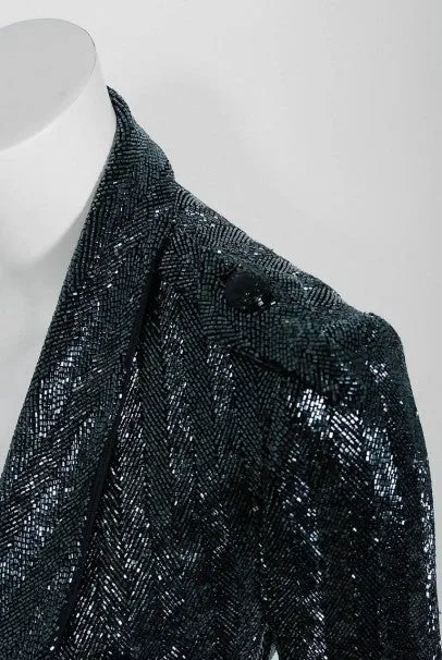 2005 Balenciaga Lesage Beaded Black Sculpted Tuxedo Blazer Jacket