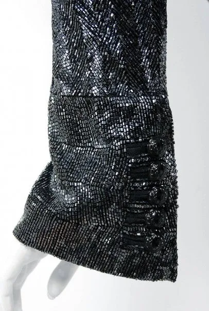 2005 Balenciaga Lesage Beaded Black Sculpted Tuxedo Blazer Jacket