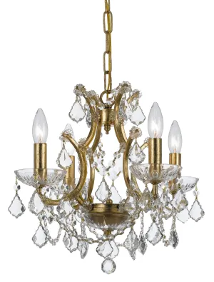 4 Light Antique Gold Modern Mini Chandelier Draped In Clear Swarovski Strass Crystal - C193-4454-GA-CL-S