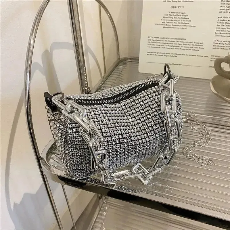 All-Over Rhinestone Mini Handbag with Chain Strap – Sparkle On the Go