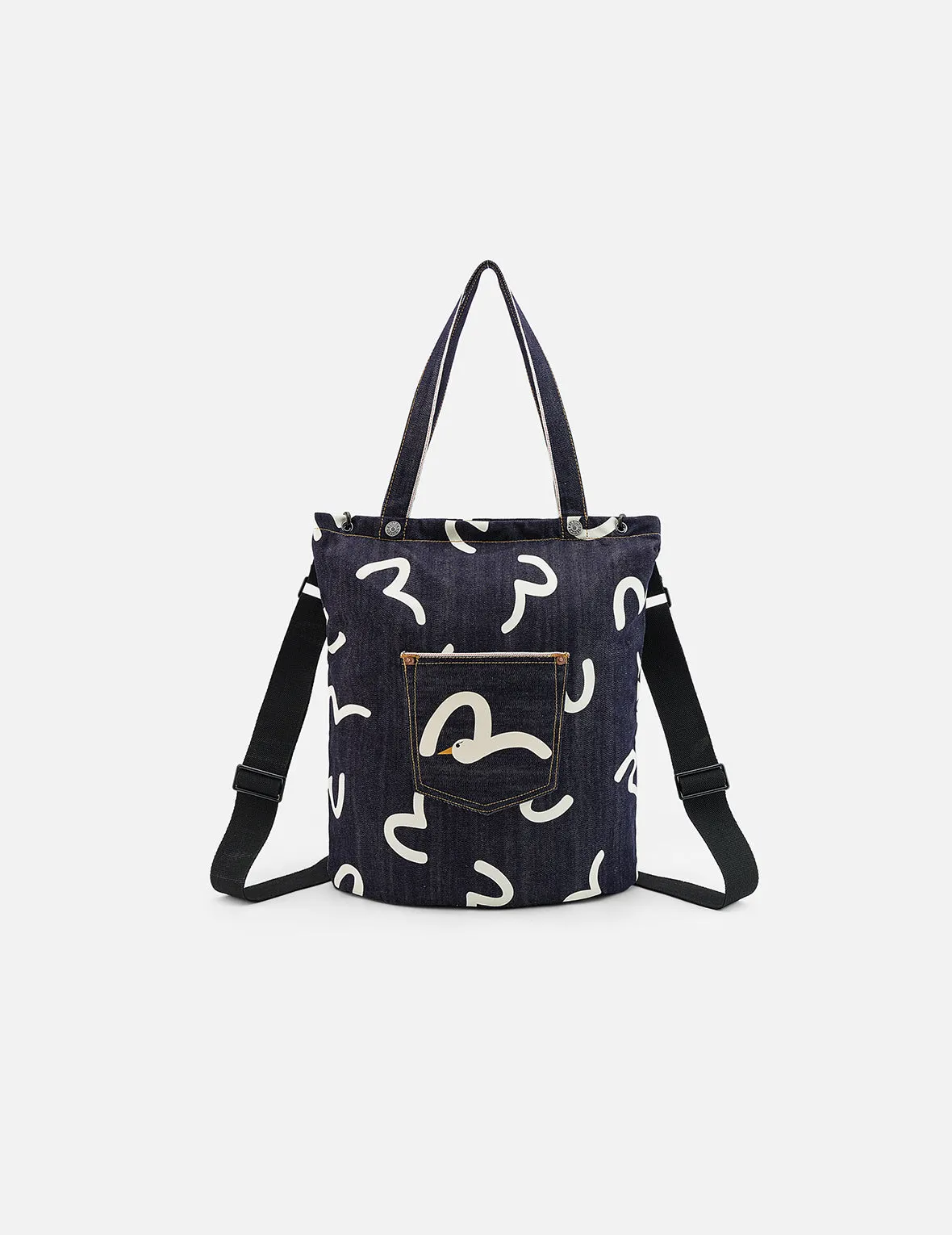 Allover Seagull Print Denim Bag