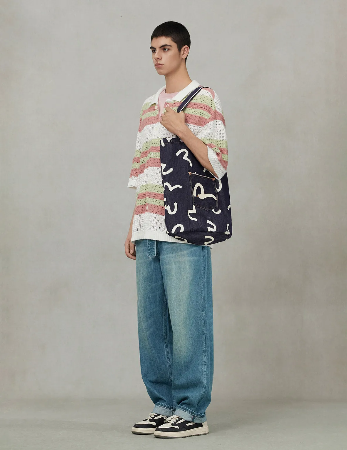 Allover Seagull Print Denim Bag