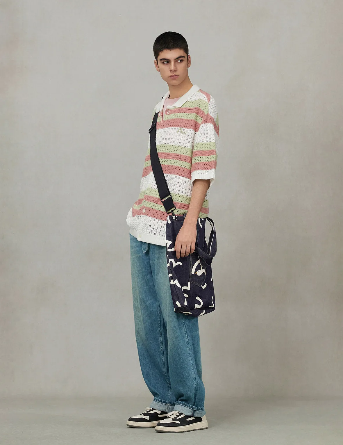 Allover Seagull Print Denim Bag