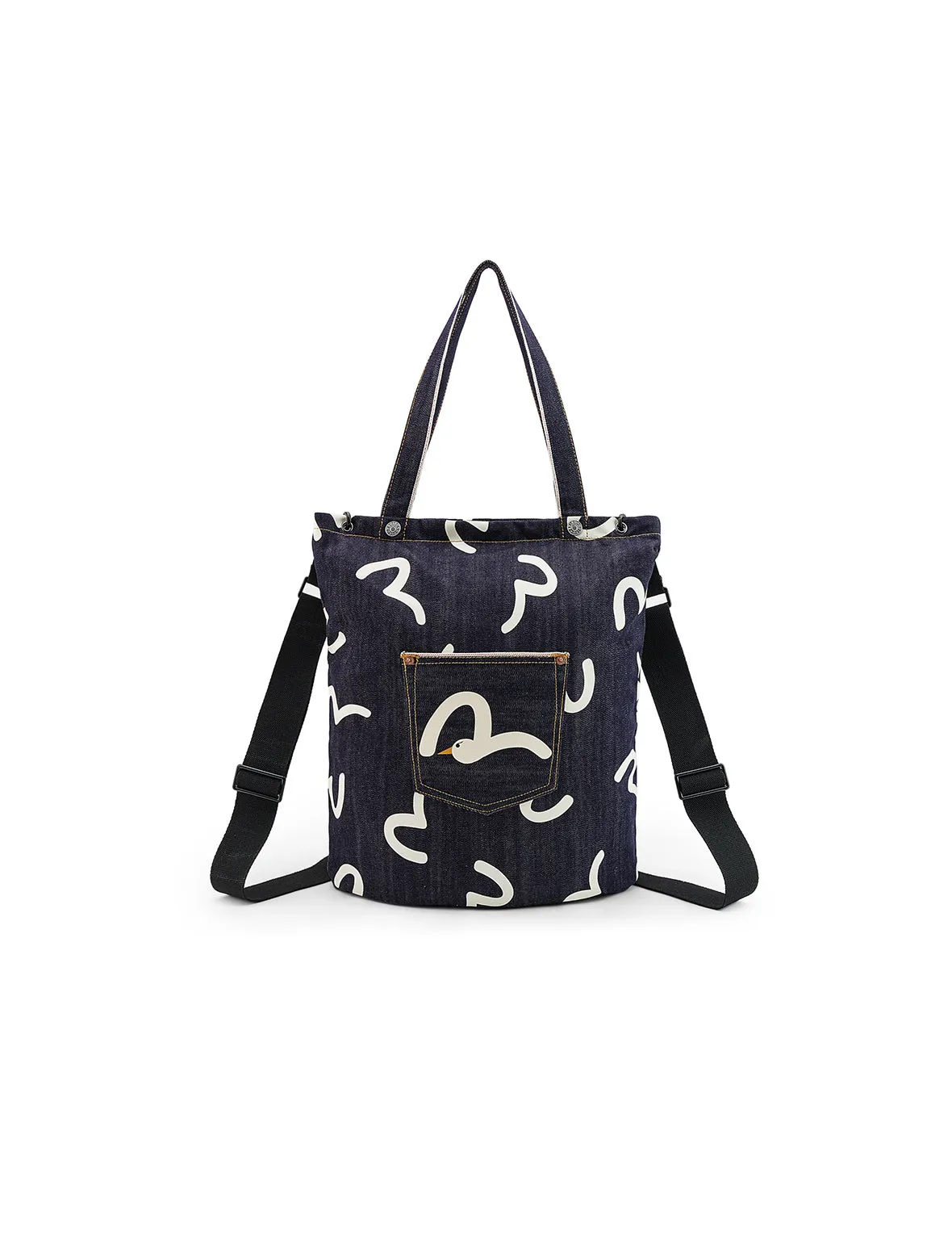 Allover Seagull Print Denim Bag