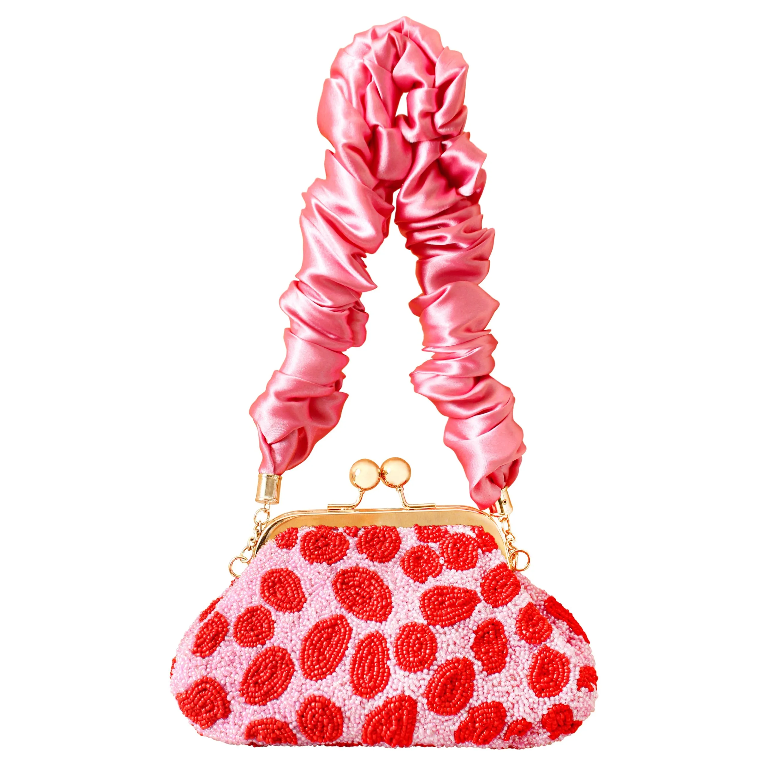 ARNOLDI Daisy Hand-Beaded Clutch, in Pink & Red