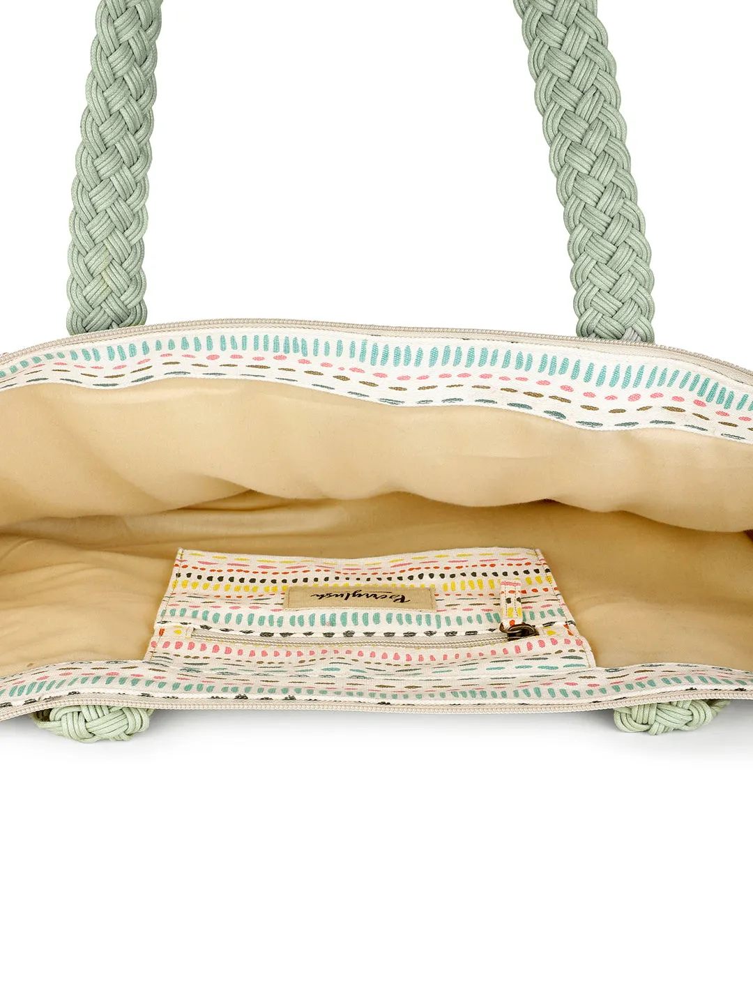 Berrylush Women White & Multicolour Boho Graphic Printed Canvas Zipper-Up Oversized Tote Bag