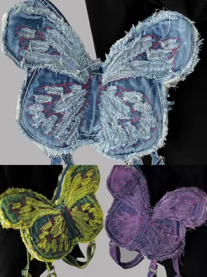 Butterfly Shaped Denim Distressed Vintage Backpack BP001