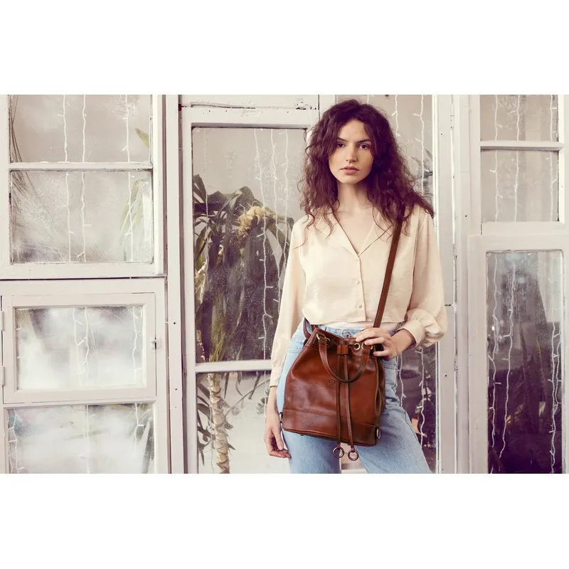 Cognac Brown Matte Full Grain Italian Leather Tote Bag - Light In August