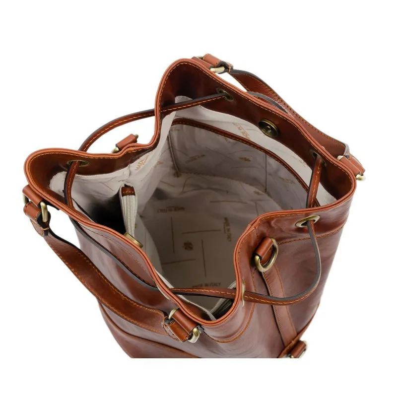 Cognac Brown Matte Full Grain Italian Leather Tote Bag - Light In August
