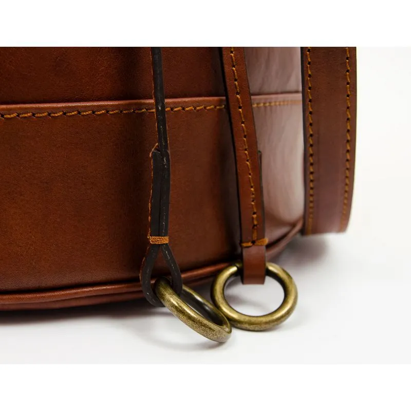 Cognac Brown Matte Full Grain Italian Leather Tote Bag - Light In August