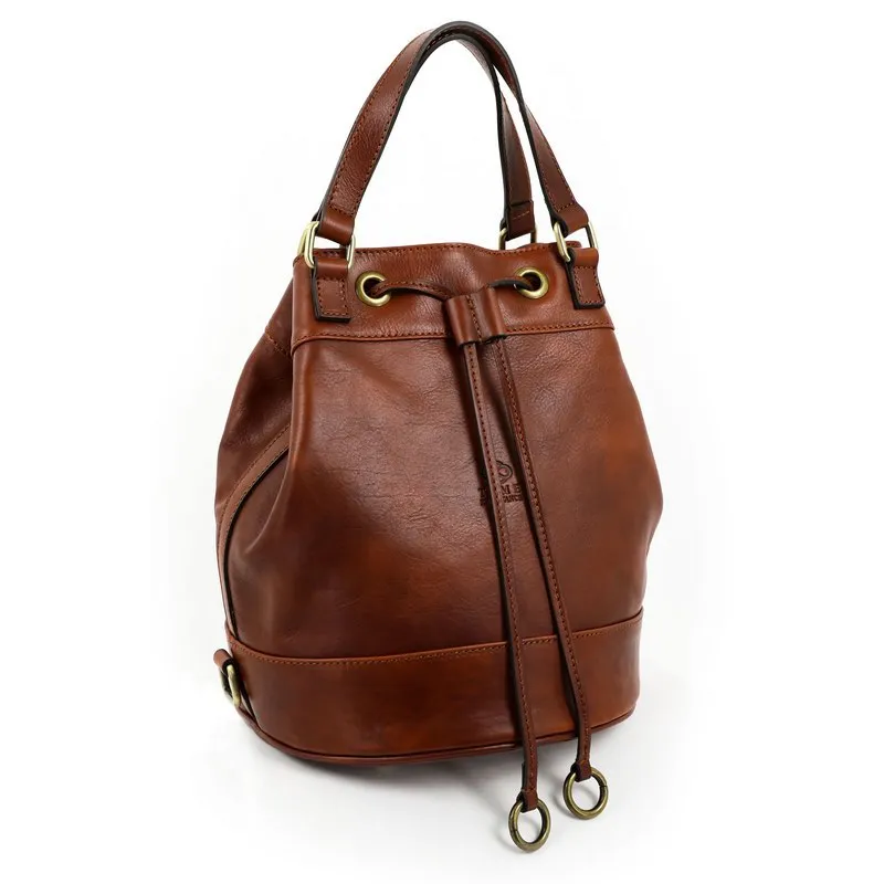 Cognac Brown Matte Full Grain Italian Leather Tote Bag - Light In August