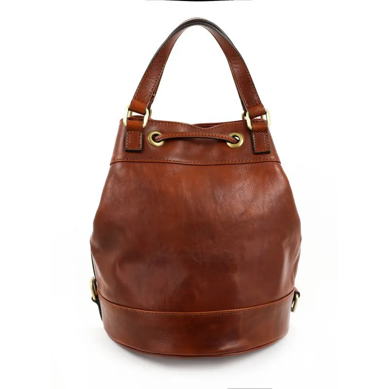 Cognac Brown Matte Full Grain Italian Leather Tote Bag - Light In August