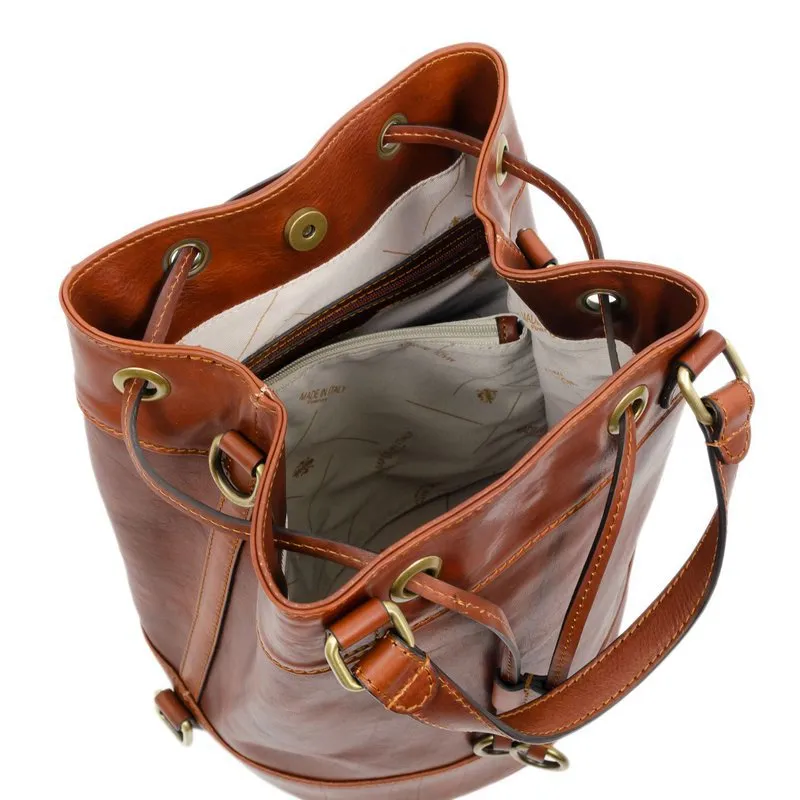 Cognac Brown Matte Full Grain Italian Leather Tote Bag - Light In August