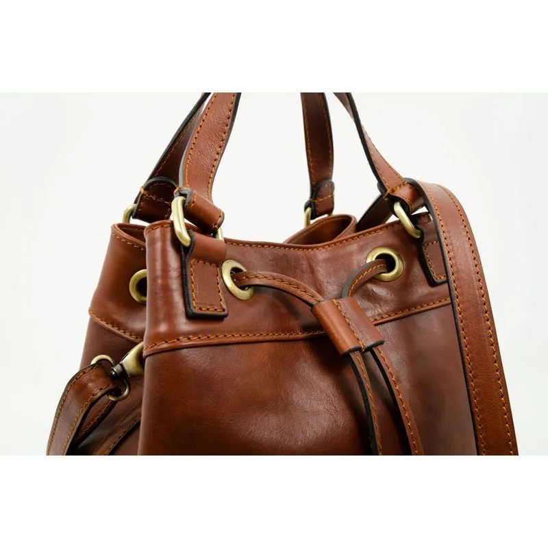 Cognac Brown Matte Full Grain Italian Leather Tote Bag - Light In August