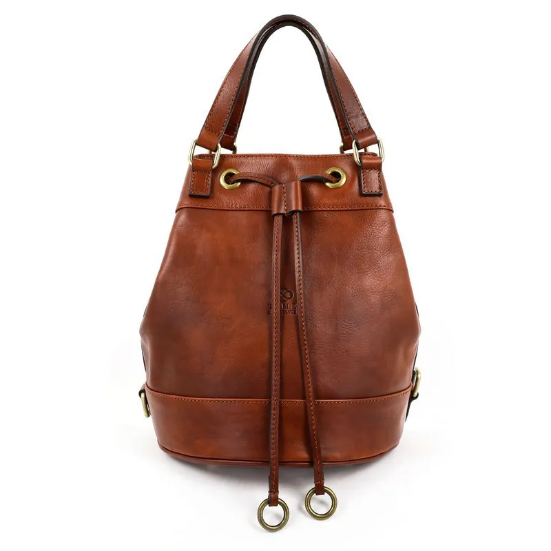 Cognac Brown Matte Full Grain Italian Leather Tote Bag - Light In August