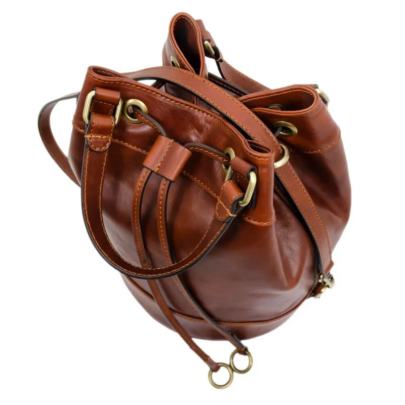 Cognac Brown Matte Full Grain Italian Leather Tote Bag - Light In August