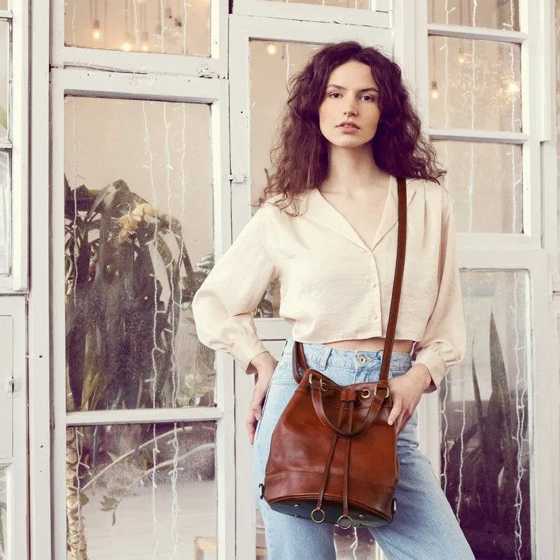 Cognac Brown Matte Full Grain Italian Leather Tote Bag - Light In August