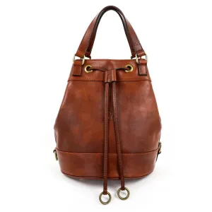 Cognac Brown Matte Full Grain Italian Leather Tote Bag - Light In August