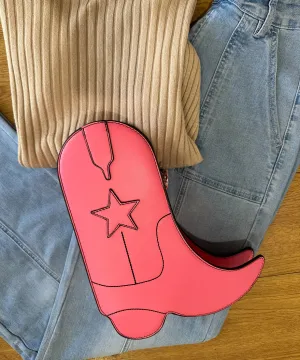 Cowgirl Boot Crossbody Bag  Pink