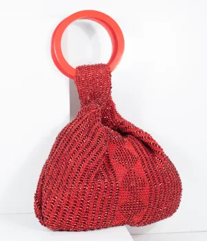 Deco Style Red Beaded Satchel Bag