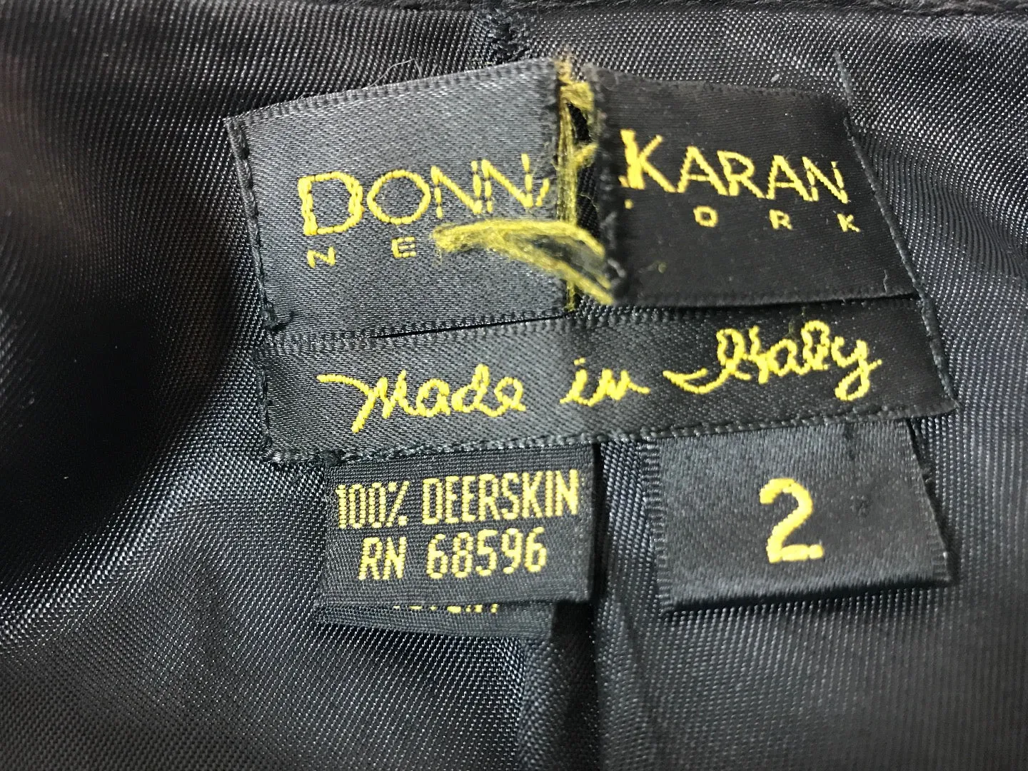DONNA KARAN Black Biker Jacket w/ Gold Zipper Coin Detail Size 2