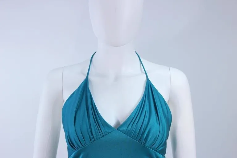 ELIZABETH MASON COUTURE Blue Silk Jersey Halter Gown Size 2