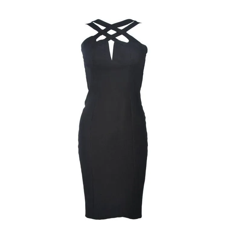 ELIZABETH MASON COUTURE Silk Criss Cross Cocktail Dress