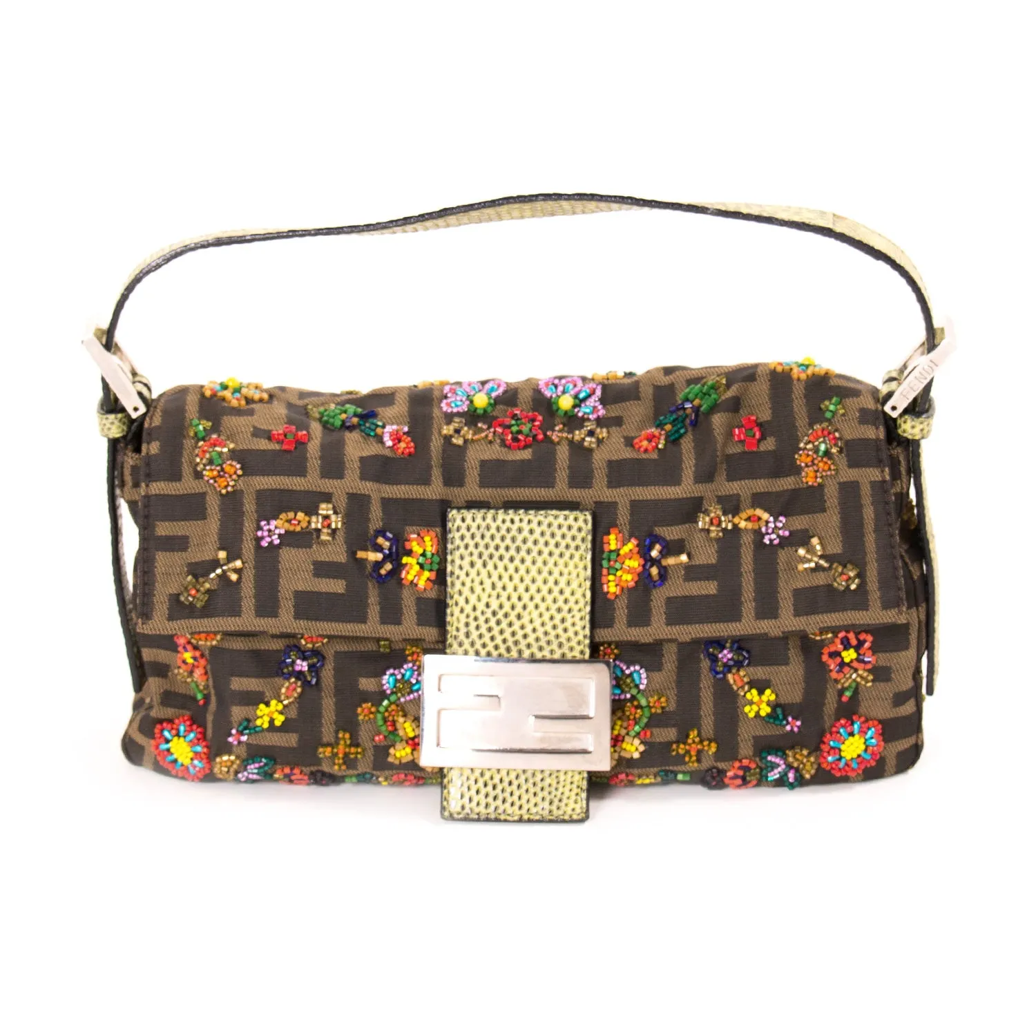 Fendi Floral Beaded Zucca Mini Baguette