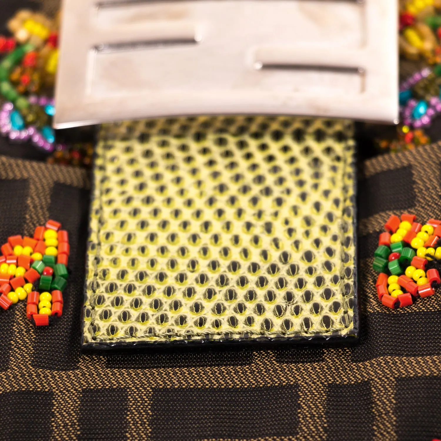 Fendi Floral Beaded Zucca Mini Baguette