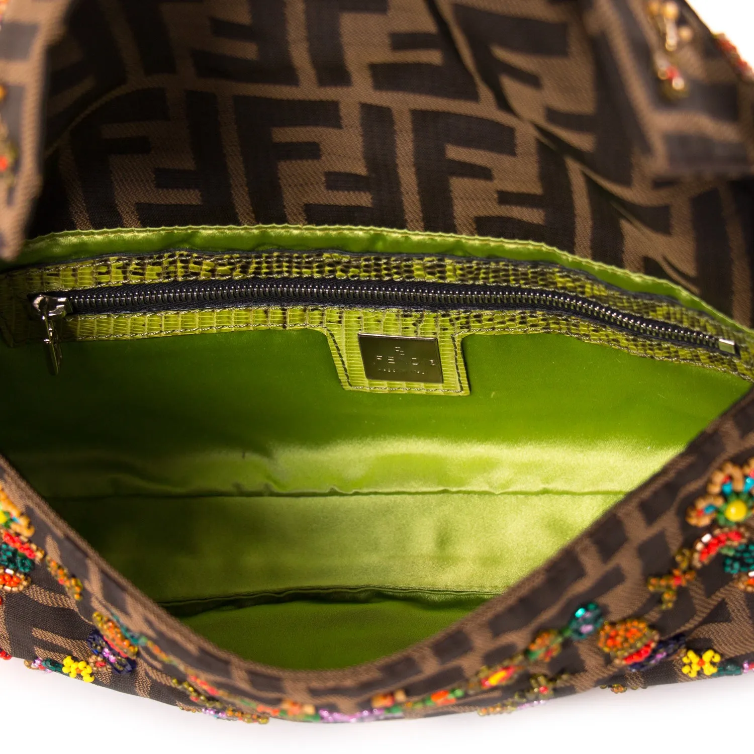 Fendi Floral Beaded Zucca Mini Baguette