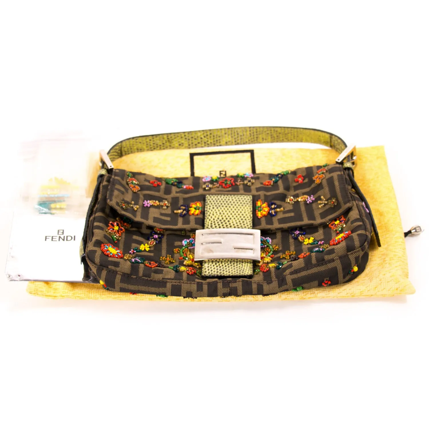 Fendi Floral Beaded Zucca Mini Baguette