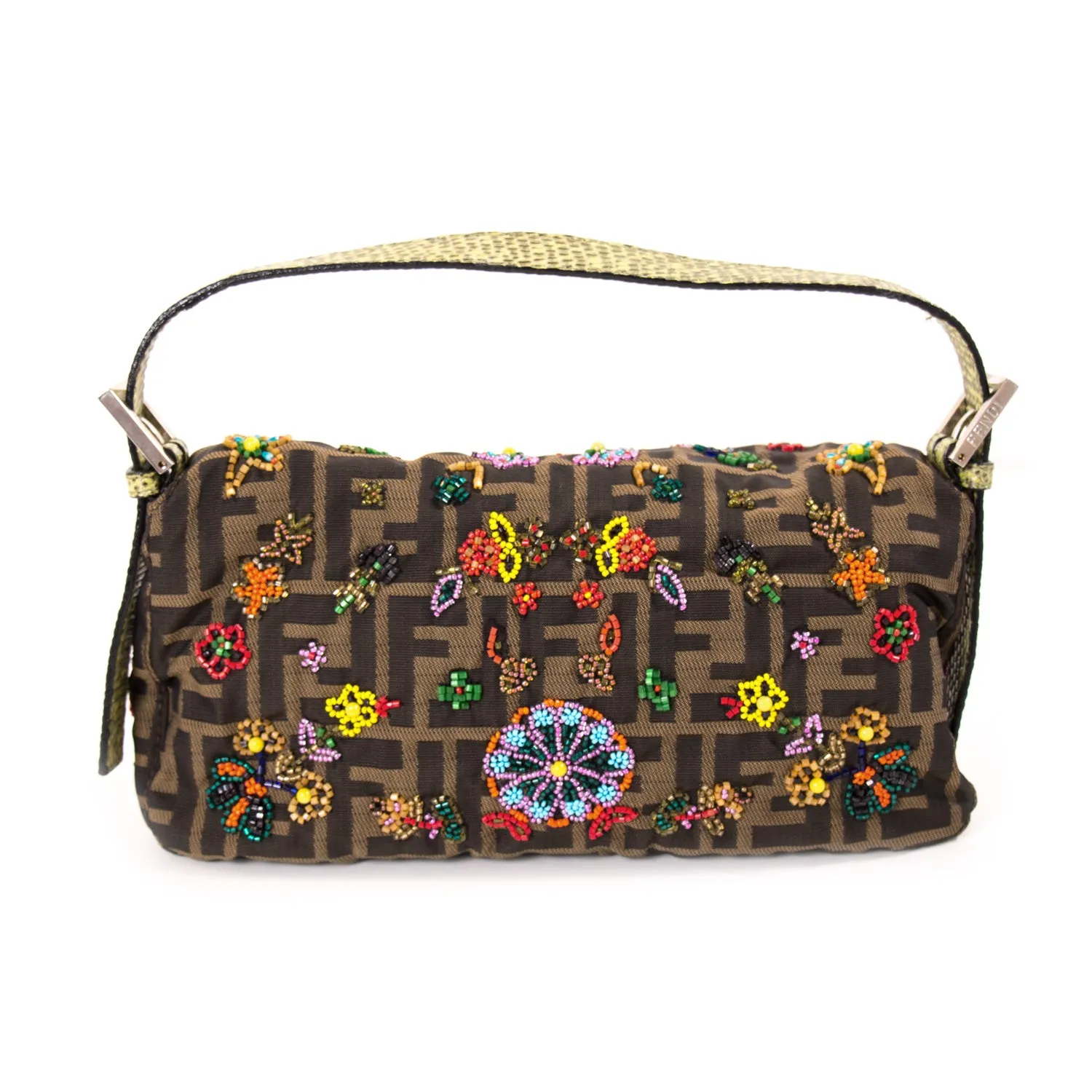 Fendi Floral Beaded Zucca Mini Baguette