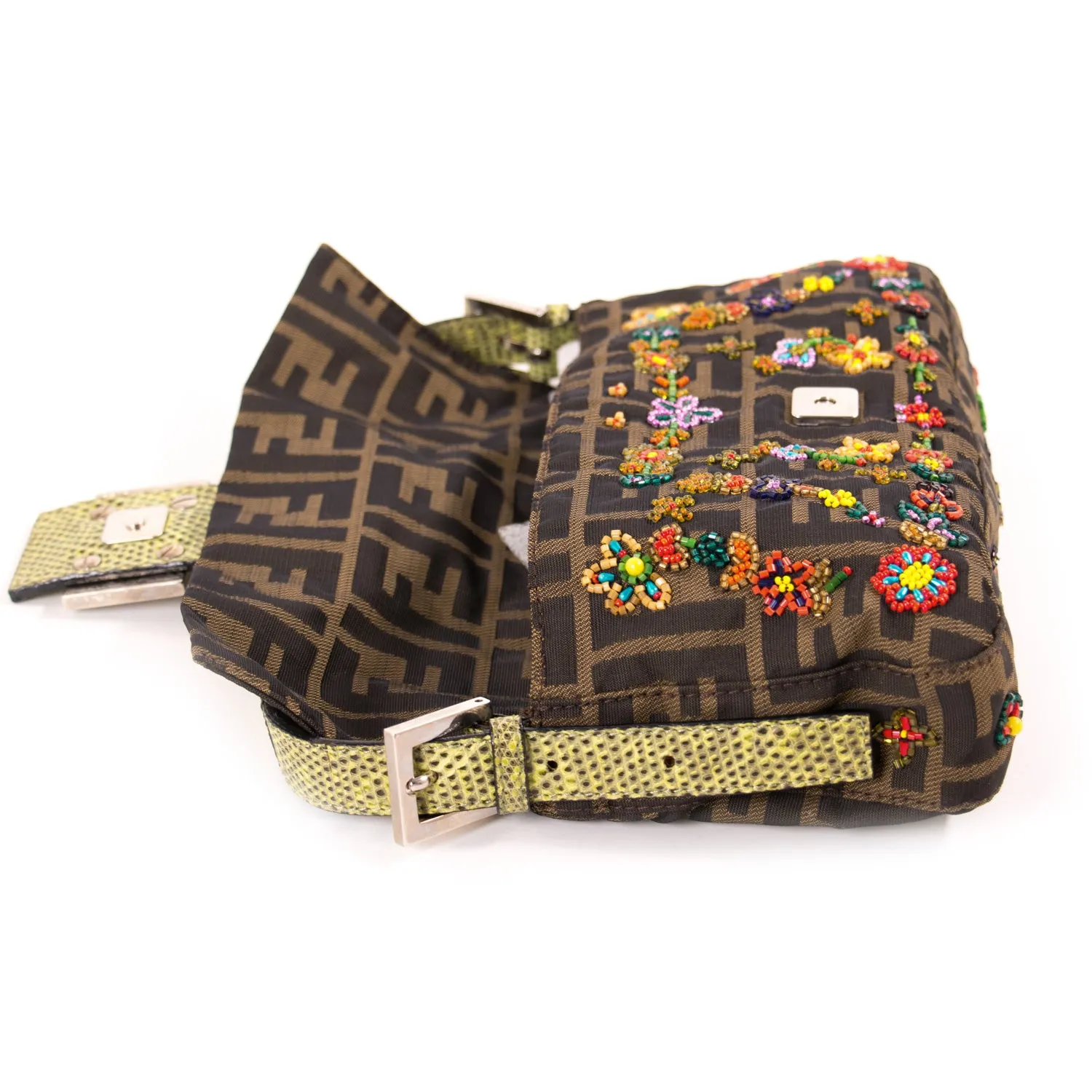 Fendi Floral Beaded Zucca Mini Baguette
