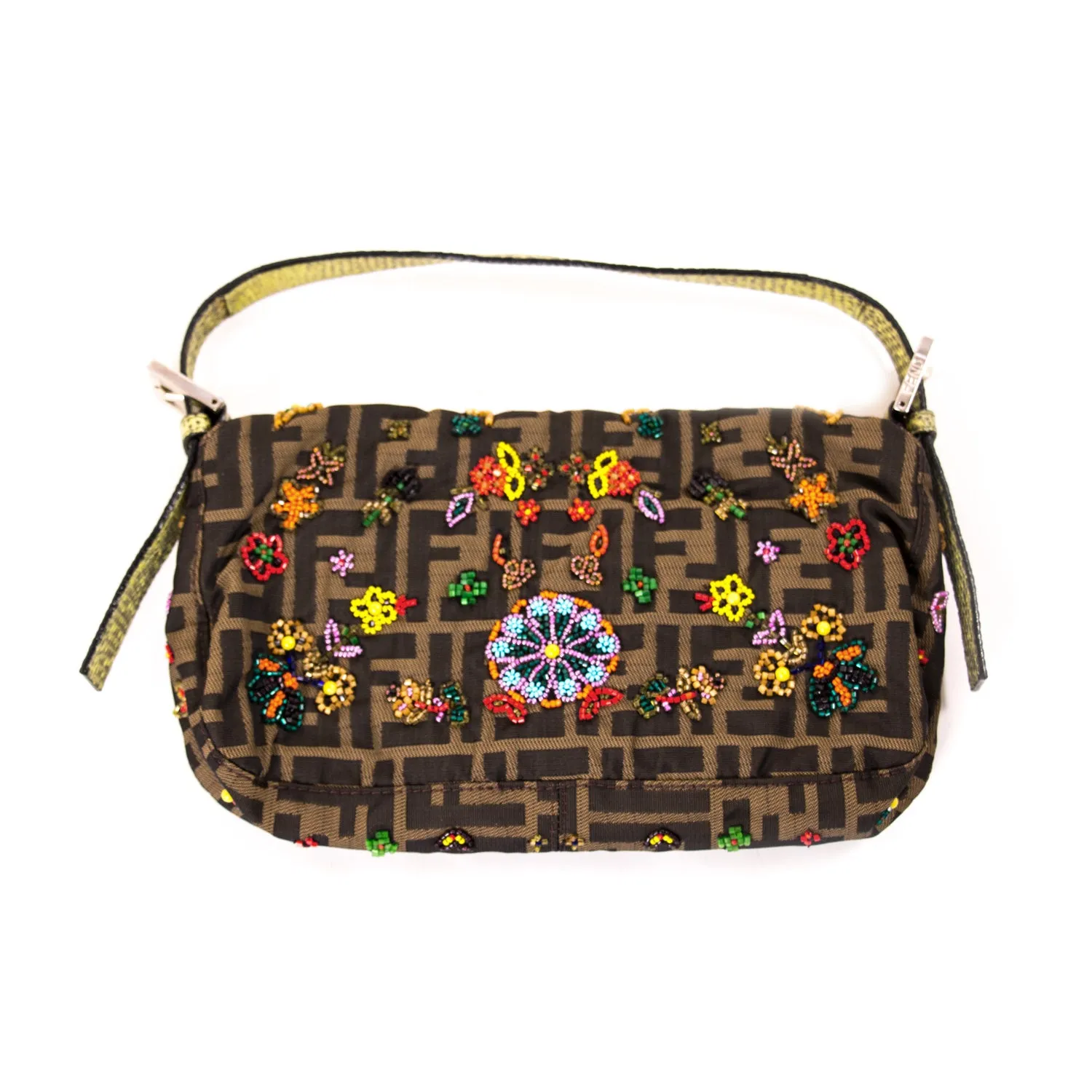 Fendi Floral Beaded Zucca Mini Baguette