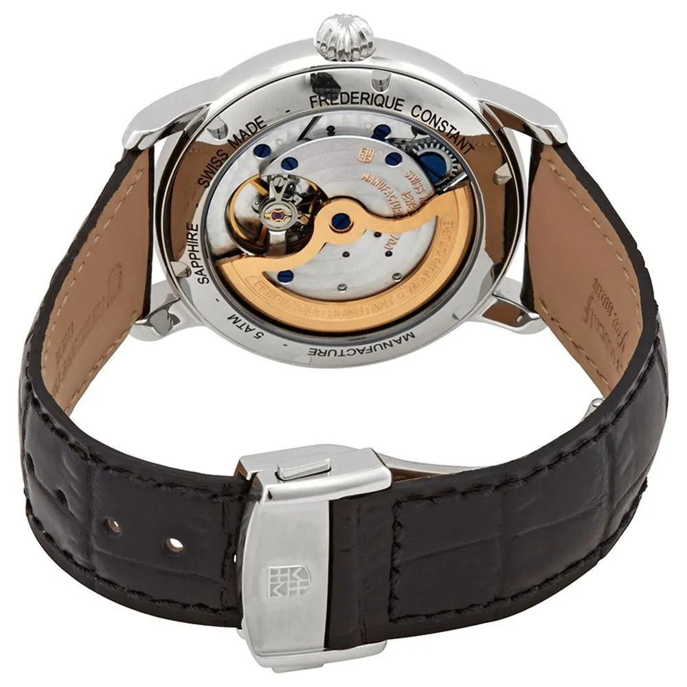 Frederique Constant Classic Moonphase Manufacture Automatic Silver Dial Black Leather Strap Mens Watch FC-712MS4H6