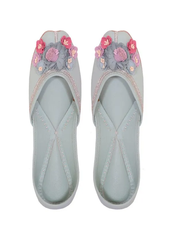 Glory Mint Floral Embellished Casual Juttis