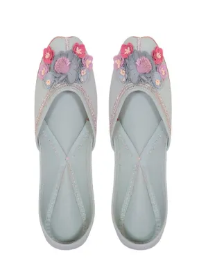 Glory Mint Floral Embellished Casual Juttis