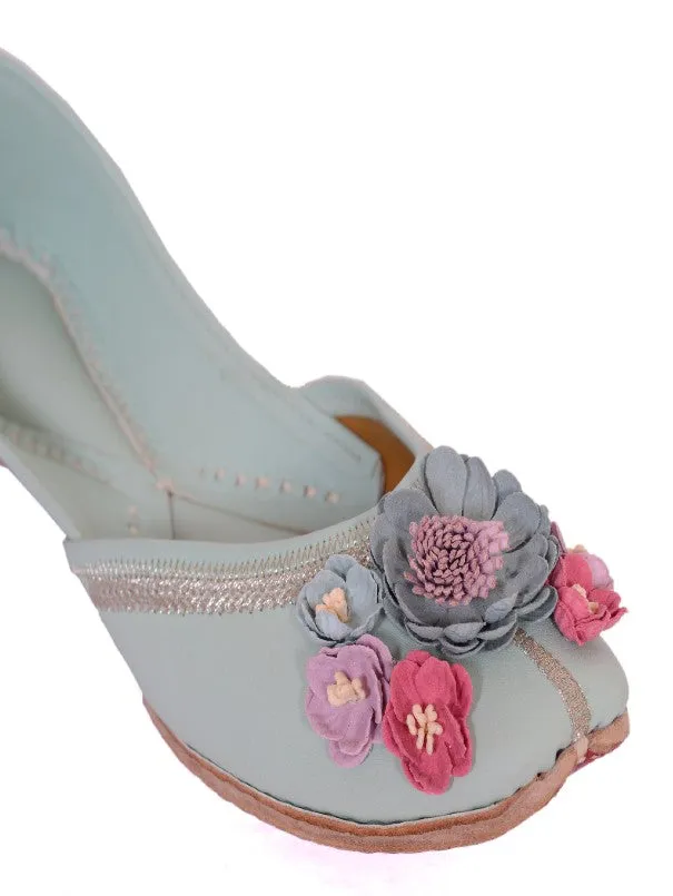 Glory Mint Floral Embellished Casual Juttis