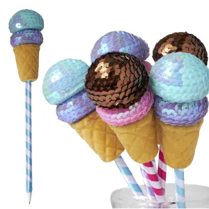 Ice Cream Sequin Pens - 6 Pack - 10 Inch Ice Cream Pen in Sparkling Design - Ice Cream