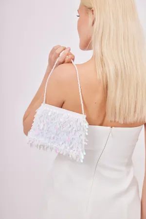 Iridescent Sequin Mini Bag in White