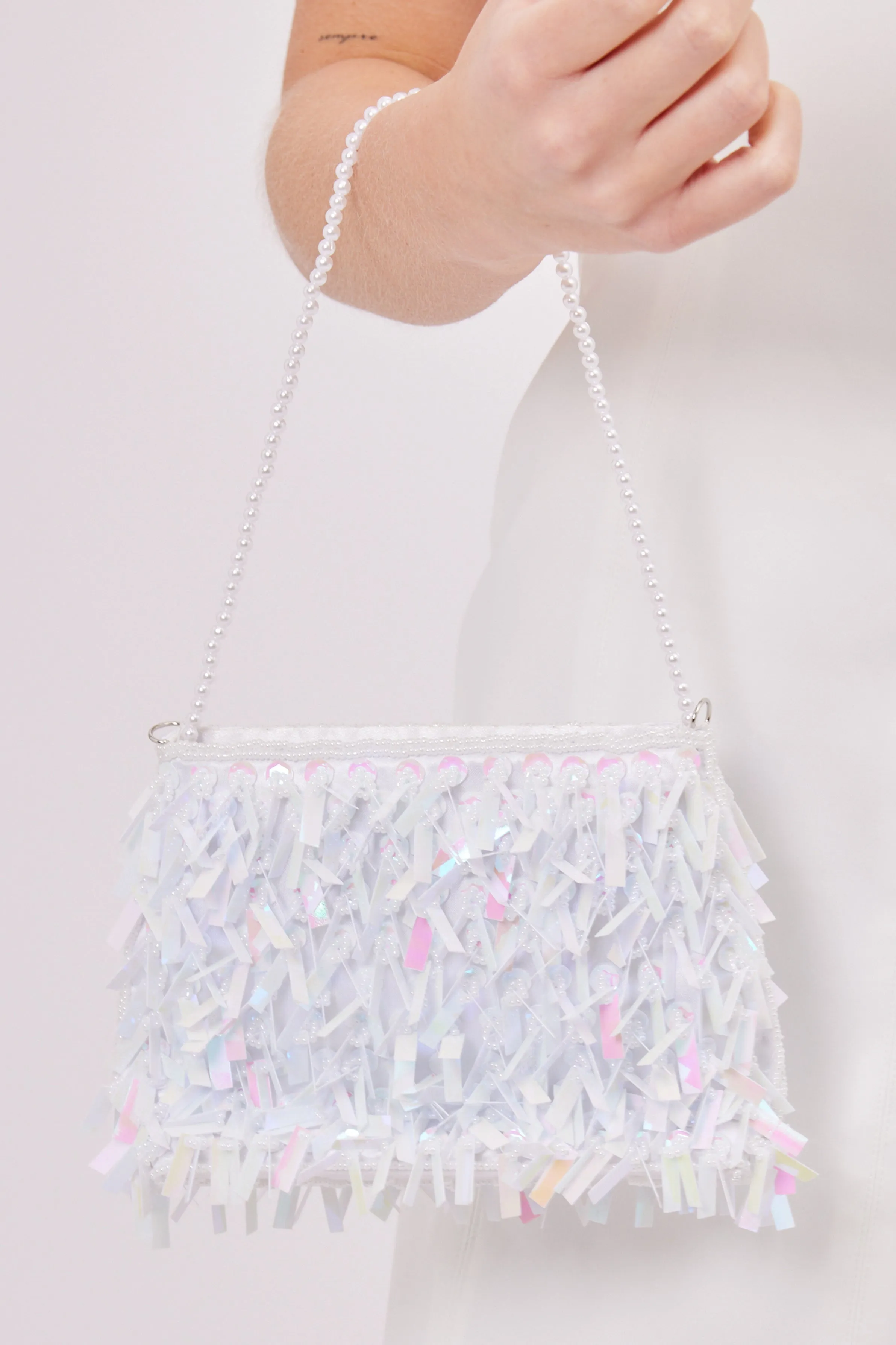 Iridescent Sequin Mini Bag in White