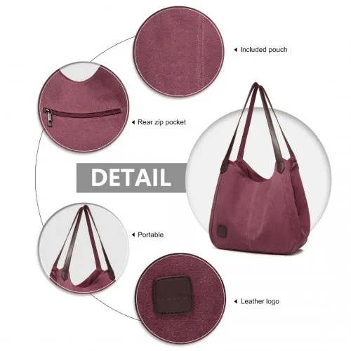 Kono Canvas Shoulder Tote Bag - Claret | Stylish and Spacious