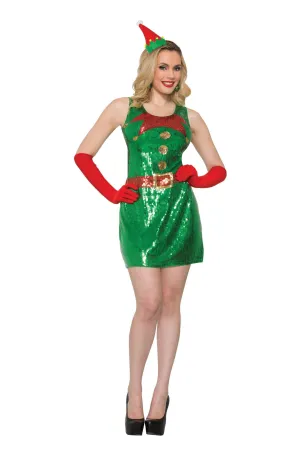 Ladies Christmas Party Fancy Costume Elf Sequin Dress