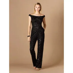 LARA 29323 - BEADED OFF SHOULDER JUMPSUIT