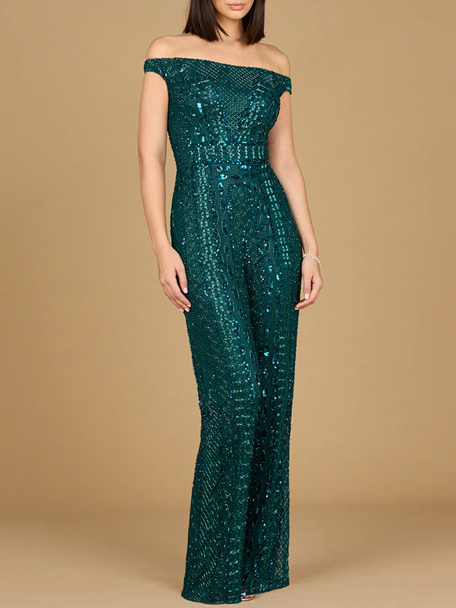 LARA 29323 - BEADED OFF SHOULDER JUMPSUIT