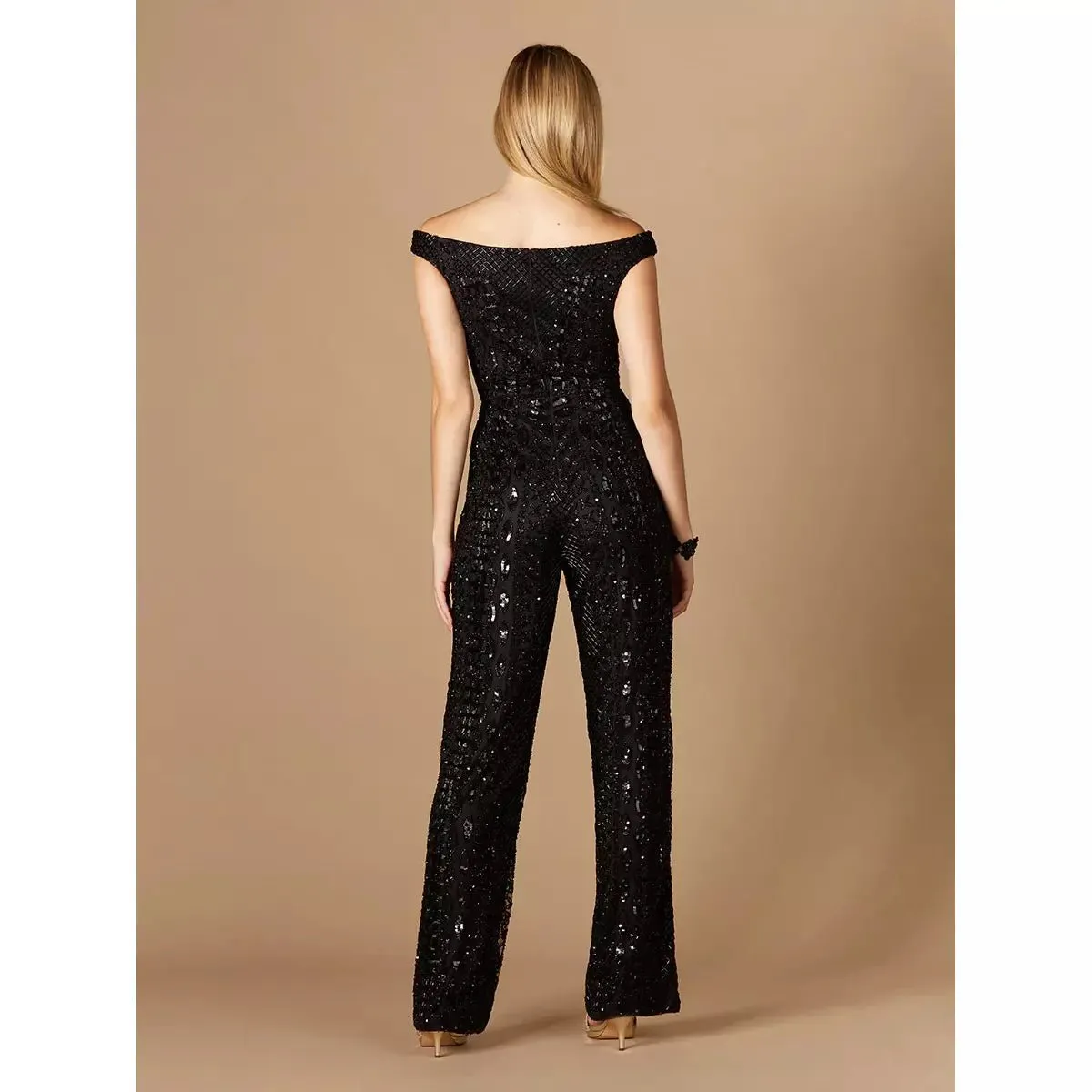 LARA 29323 - BEADED OFF SHOULDER JUMPSUIT