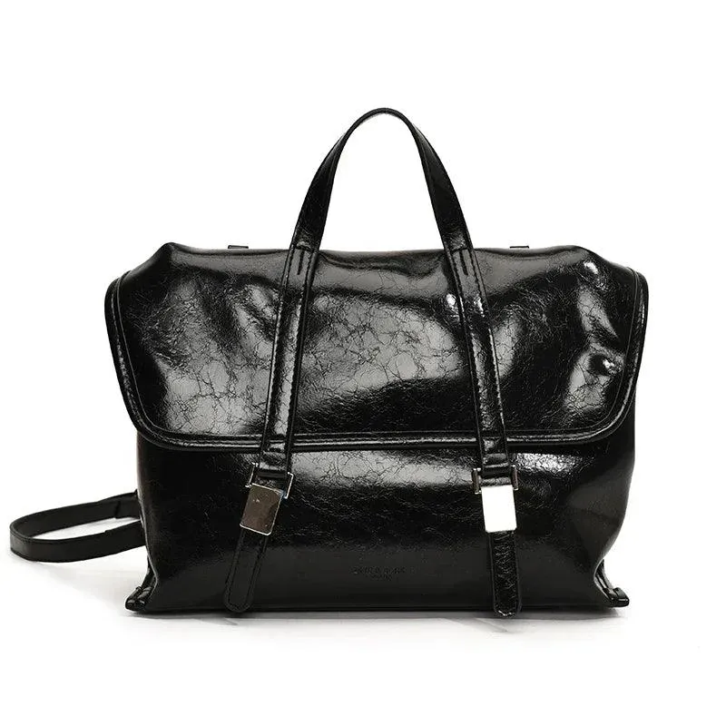 Large Leather Handbags Tote Satchel Flap Push Lock Women Retro Backpacks Purses