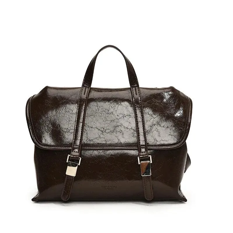 Large Leather Handbags Tote Satchel Flap Push Lock Women Retro Backpacks Purses