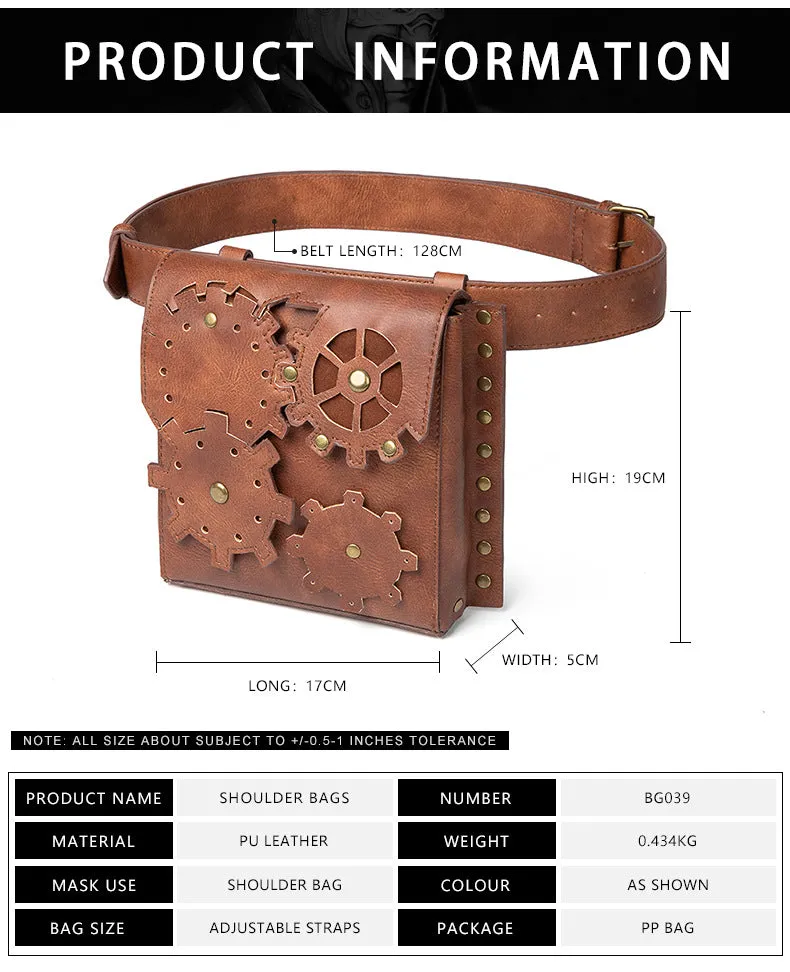 Leather Steampunk Crossbody Shoulder Purse Bags Gothic Costume Accessory