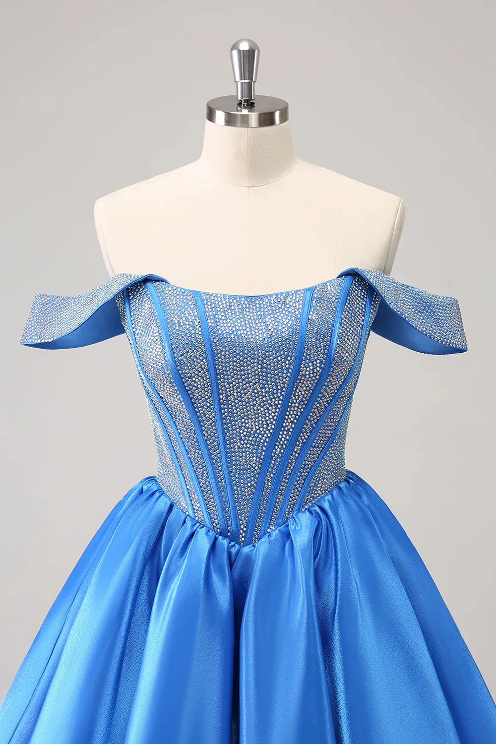 Luolandi A Line Off The Shoulder Blue Beaded Homecoming Dress Off Shoulder
